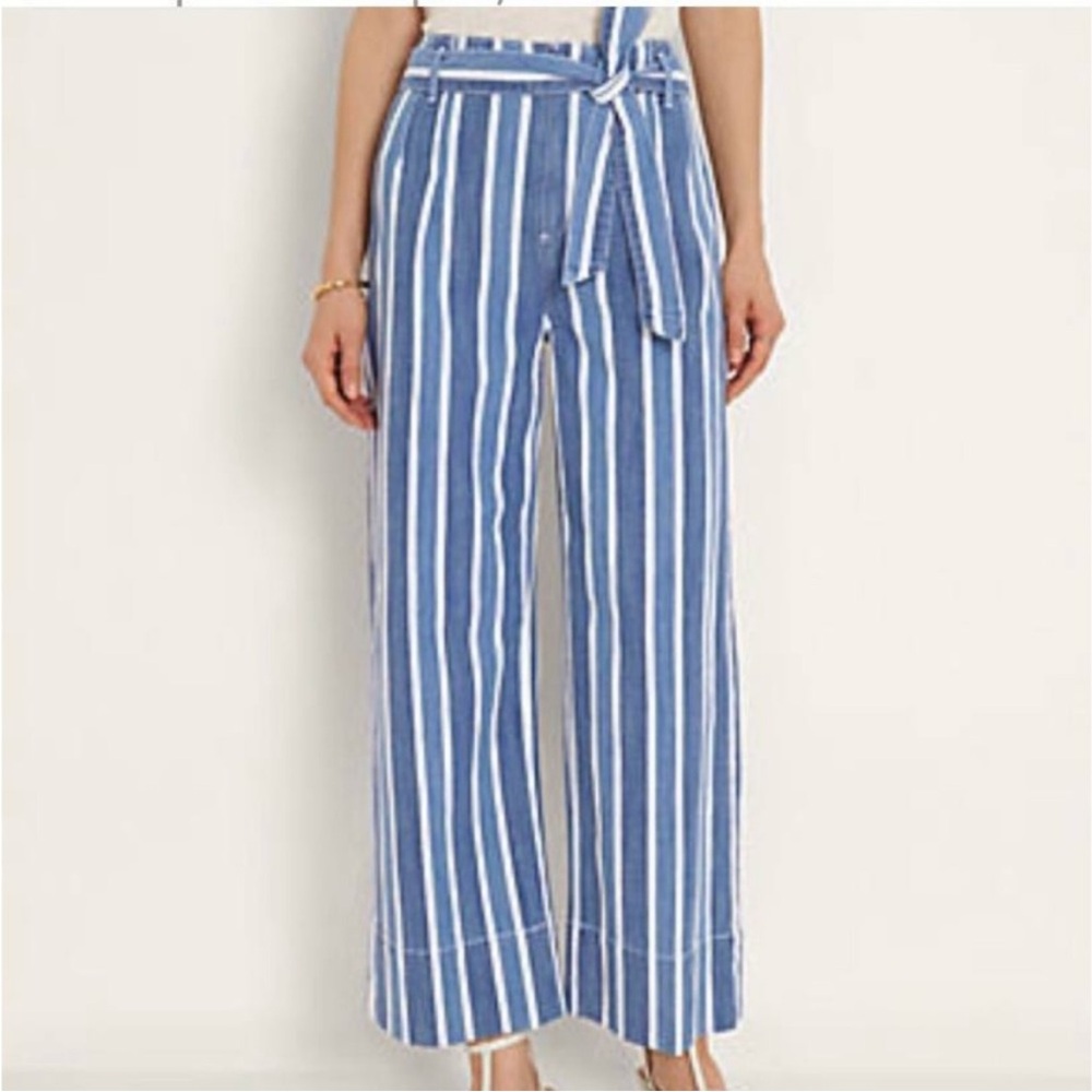 Ann Taylor Chambray Striped High Rise Wide Leg Cropped Pants Size 6